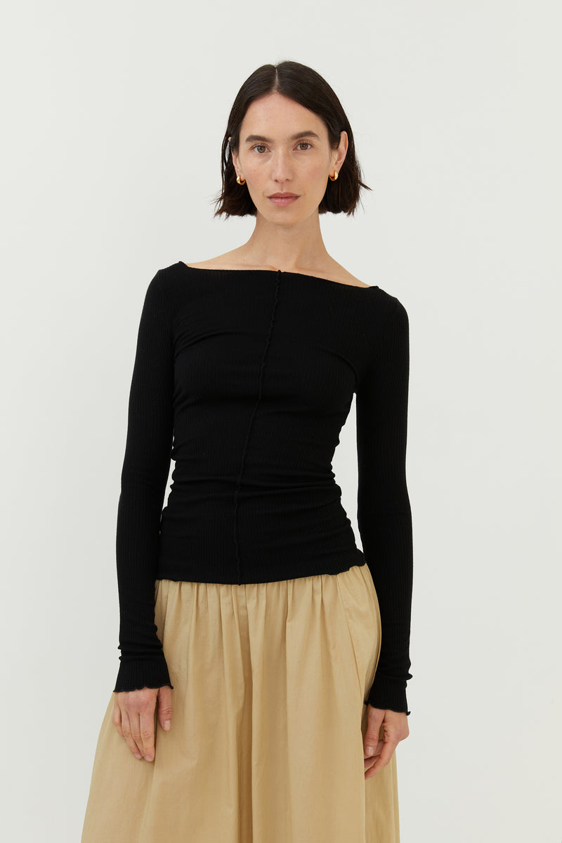 Boat Neck Top Black – The Slow Label
