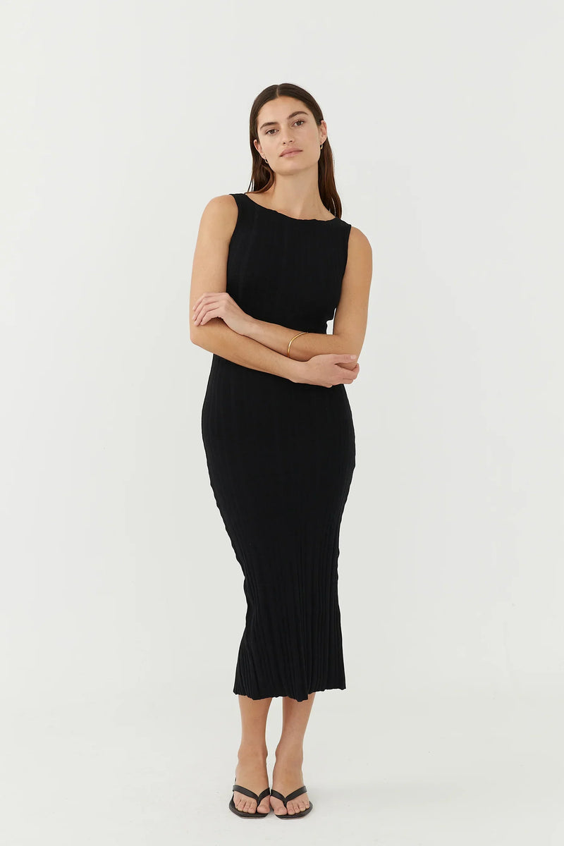 black midi dress ribbed Ramy Brook Kira Ribbed Knit Sleeveless Midi Dress in Black