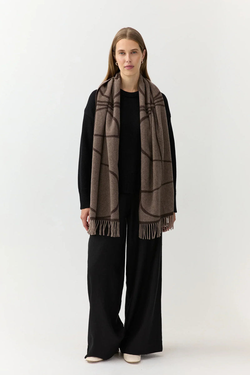 Woven Scarf Monogram Jacquard Brown Melange | Sustainable Women's