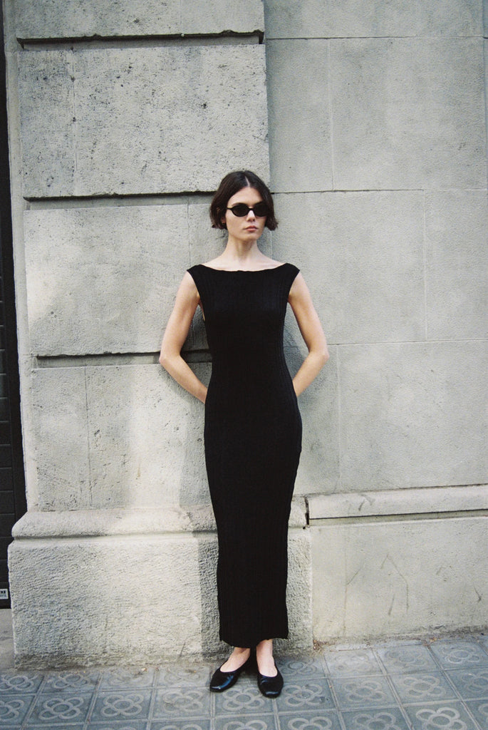 Wide Rib Dress Black | Sustainable Women's Dresses The Slow Label Wide Rib Dress Black | Sustainable Women's Dresses The Slow Label