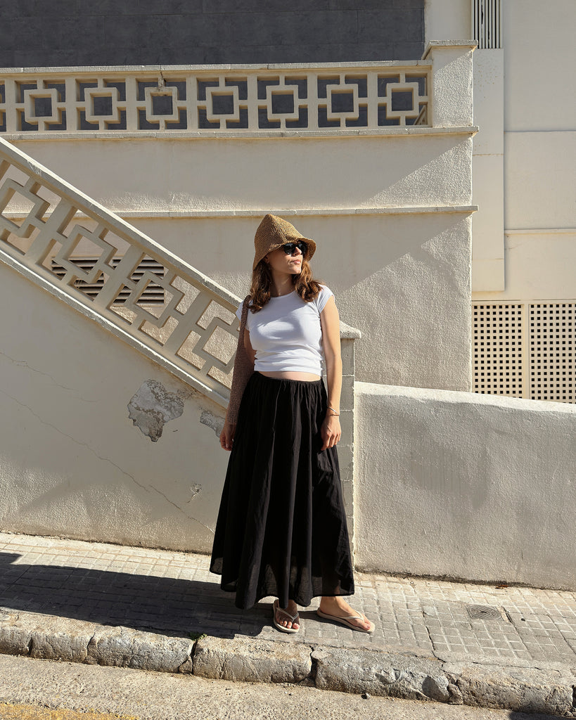Gathered Midi Skirt Black | Sustainable Women's Pants & Skirts