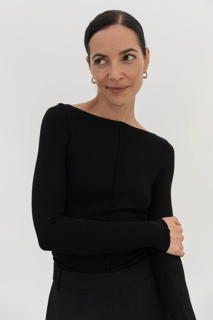 Boat Neck Top Black  The Slow Label