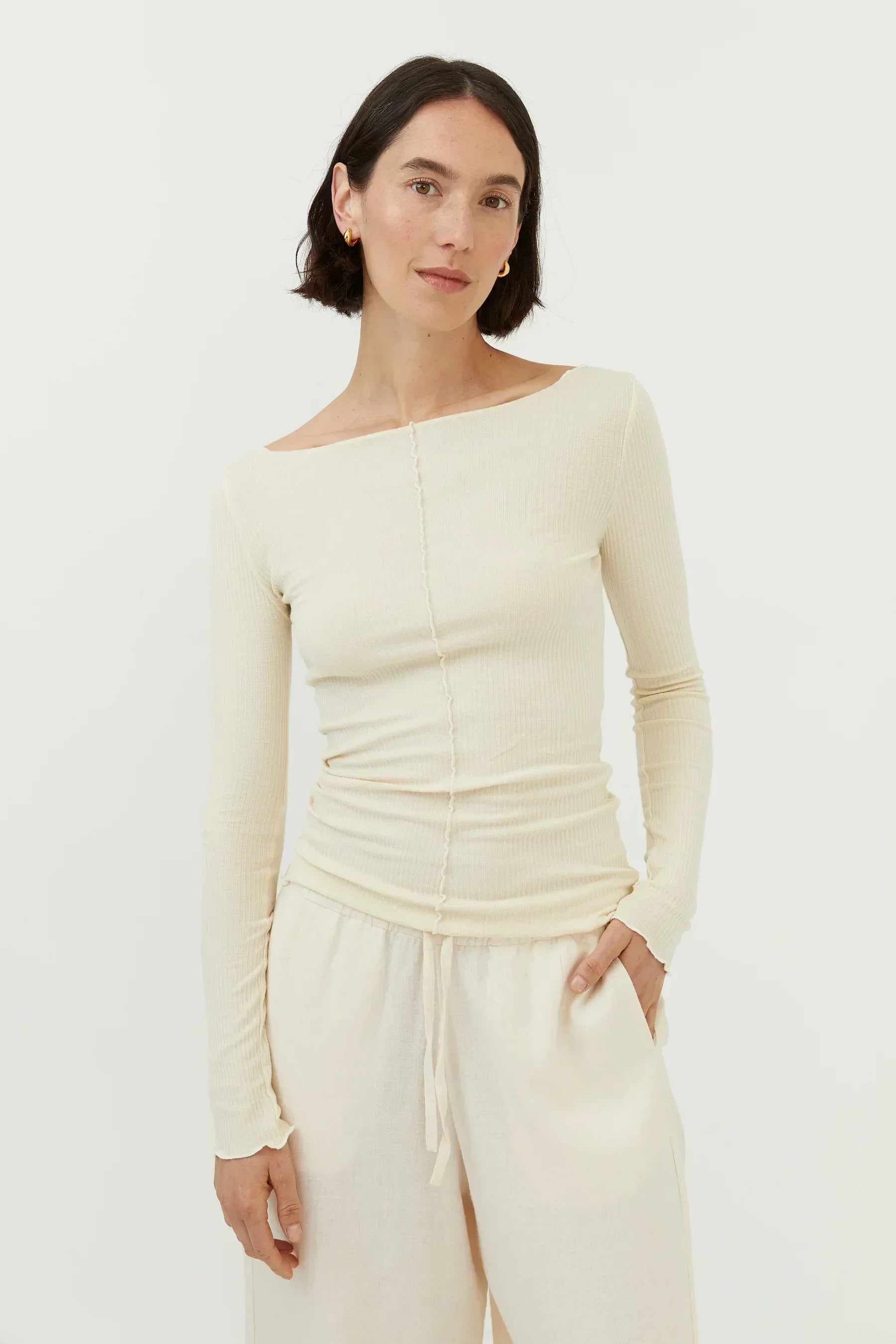 トップス CLANE BOAT NECK NO SLEEVE KNIT TOPS LONG SLEEVE BOAT NECK KNIT TOP – AMOUR781
