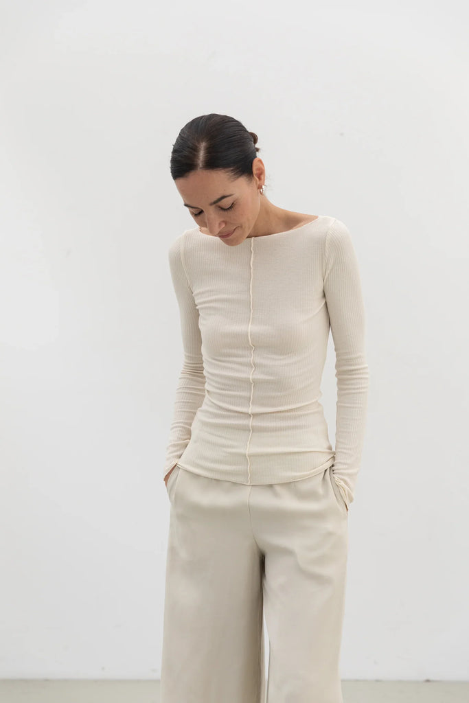 Relaxed Boat Neck Top - White