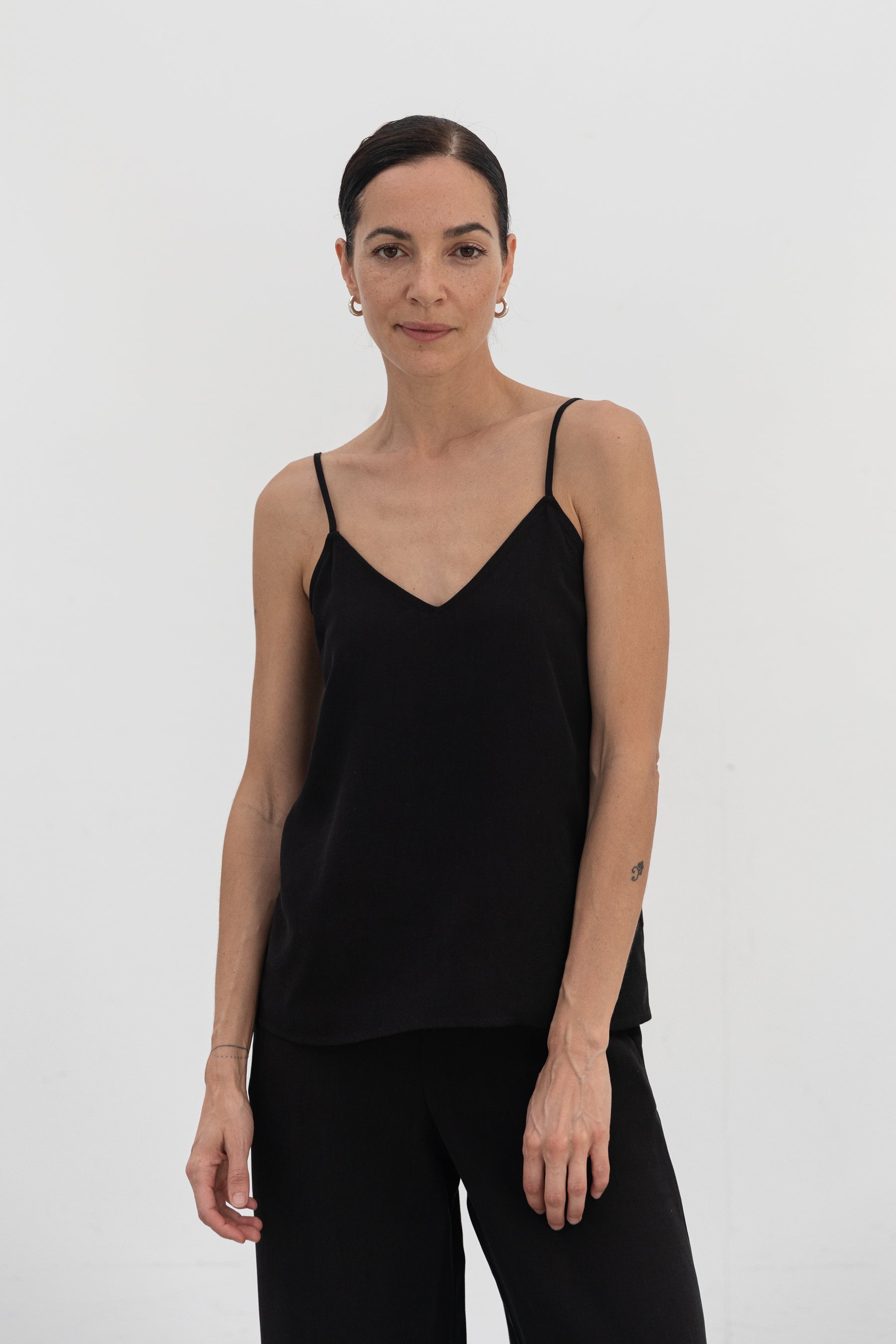 Long Jersey Camisole Top - Black - Ladies