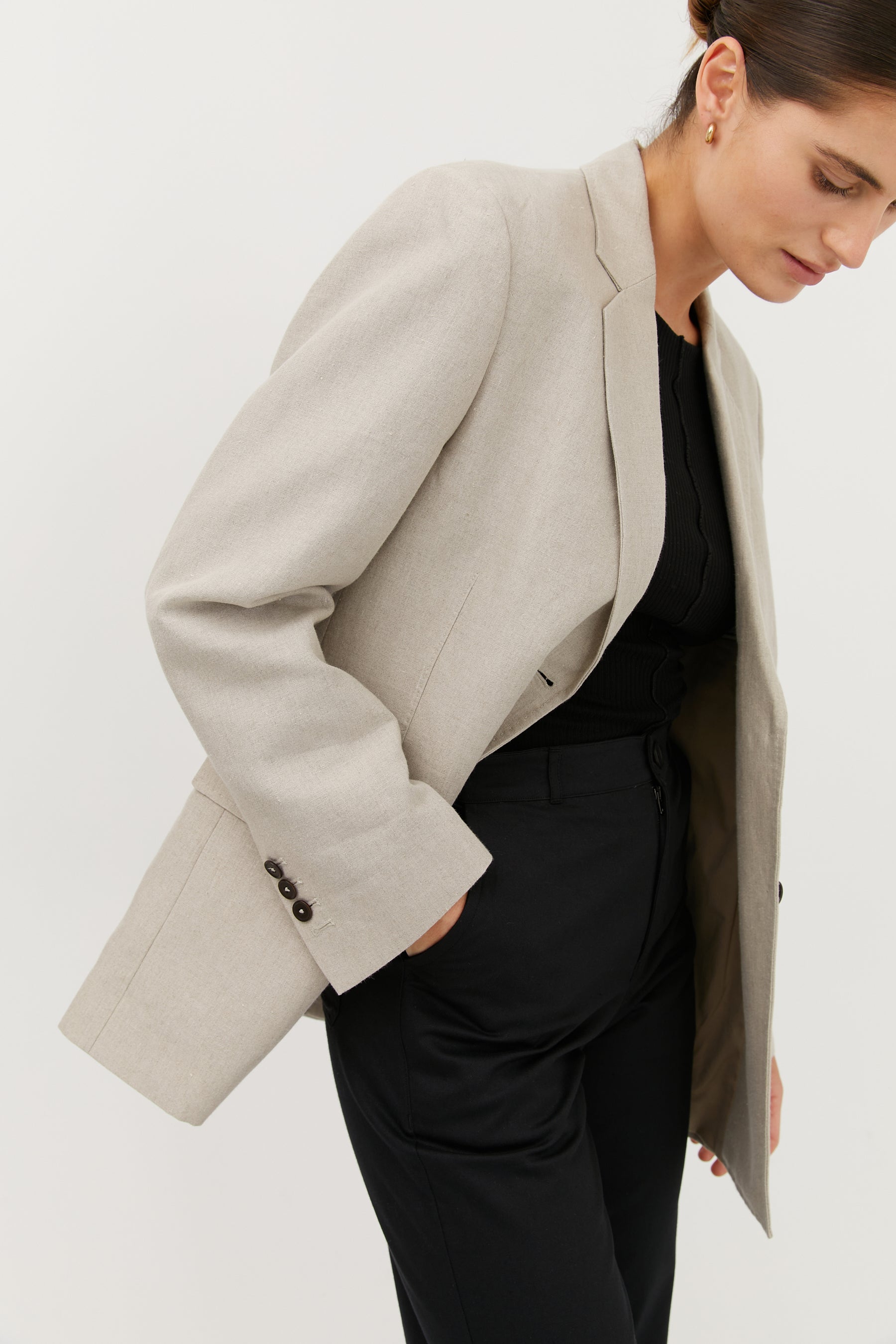 beige linen blazer