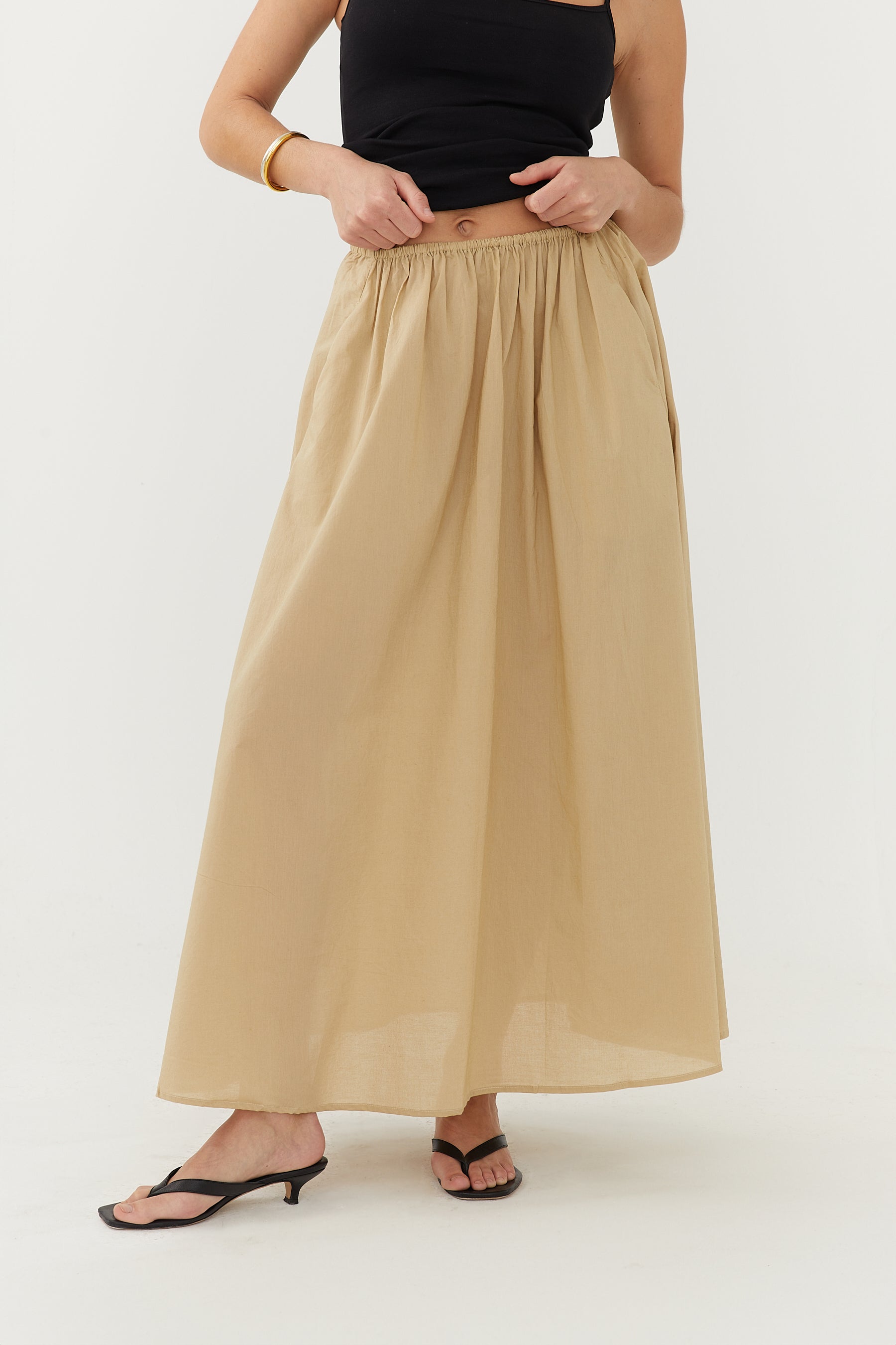 Gathered Midi Skirt Olive – The Slow Label