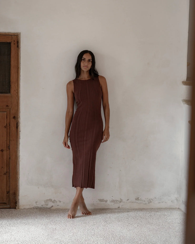 Wide Rib Dress Burgundy | Sustainable Women's Dresses The Slow Label Wide Rib Dress Burgundy | Sustainable Women's Dresses The Slow Label