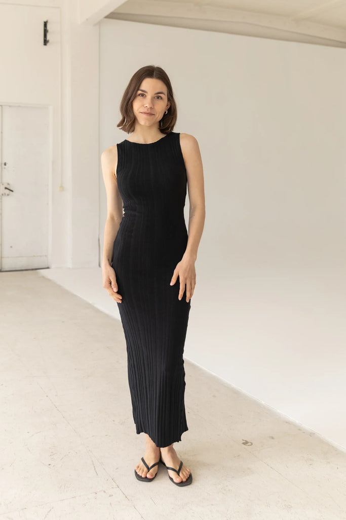 Wide Rib Dress Ecru | Sustainable Women's Dresses The Slow Label Wide Rib Dress Ecru | Sustainable Women's Dresses The Slow Label