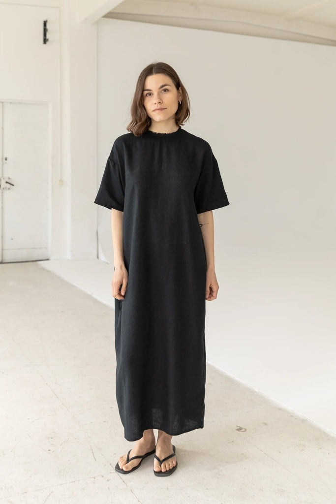 Woven Tee Dress Ecru | Sustainable Women's Dresses The Slow Label Woven Tee Dress Ecru | Sustainable Women's Dresses The Slow Label