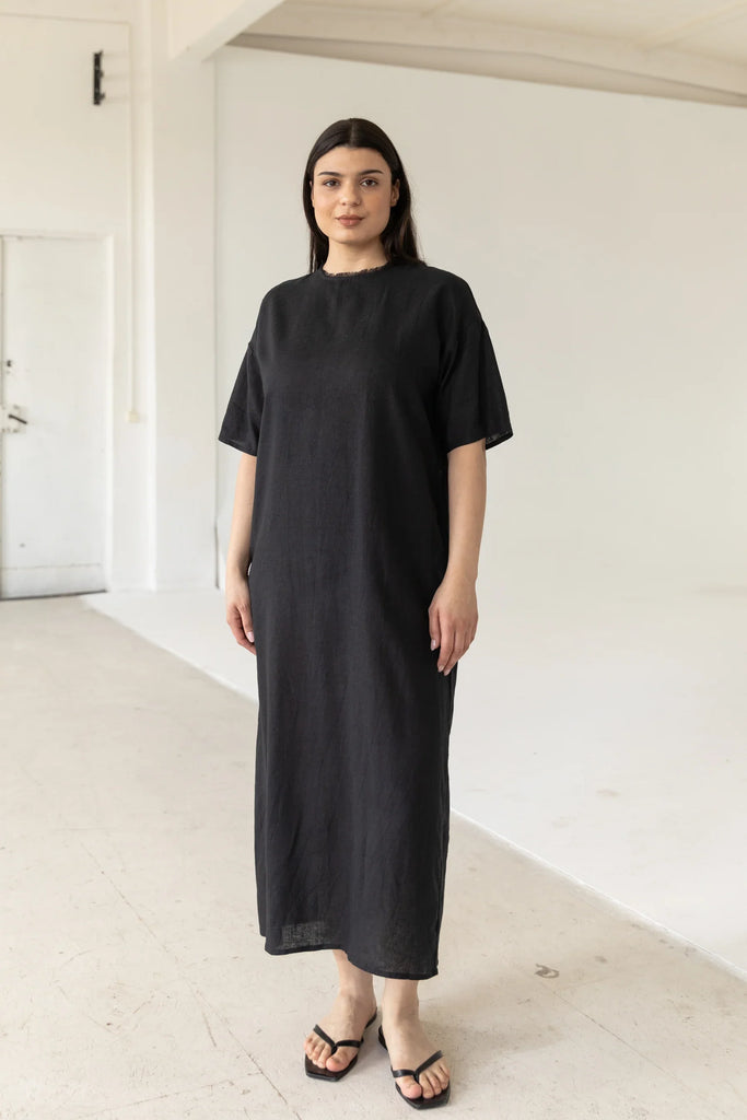 Woven Tee Dress Ecru | Sustainable Women's Dresses The Slow Label Woven Tee Dress Ecru | Sustainable Women's Dresses The Slow Label