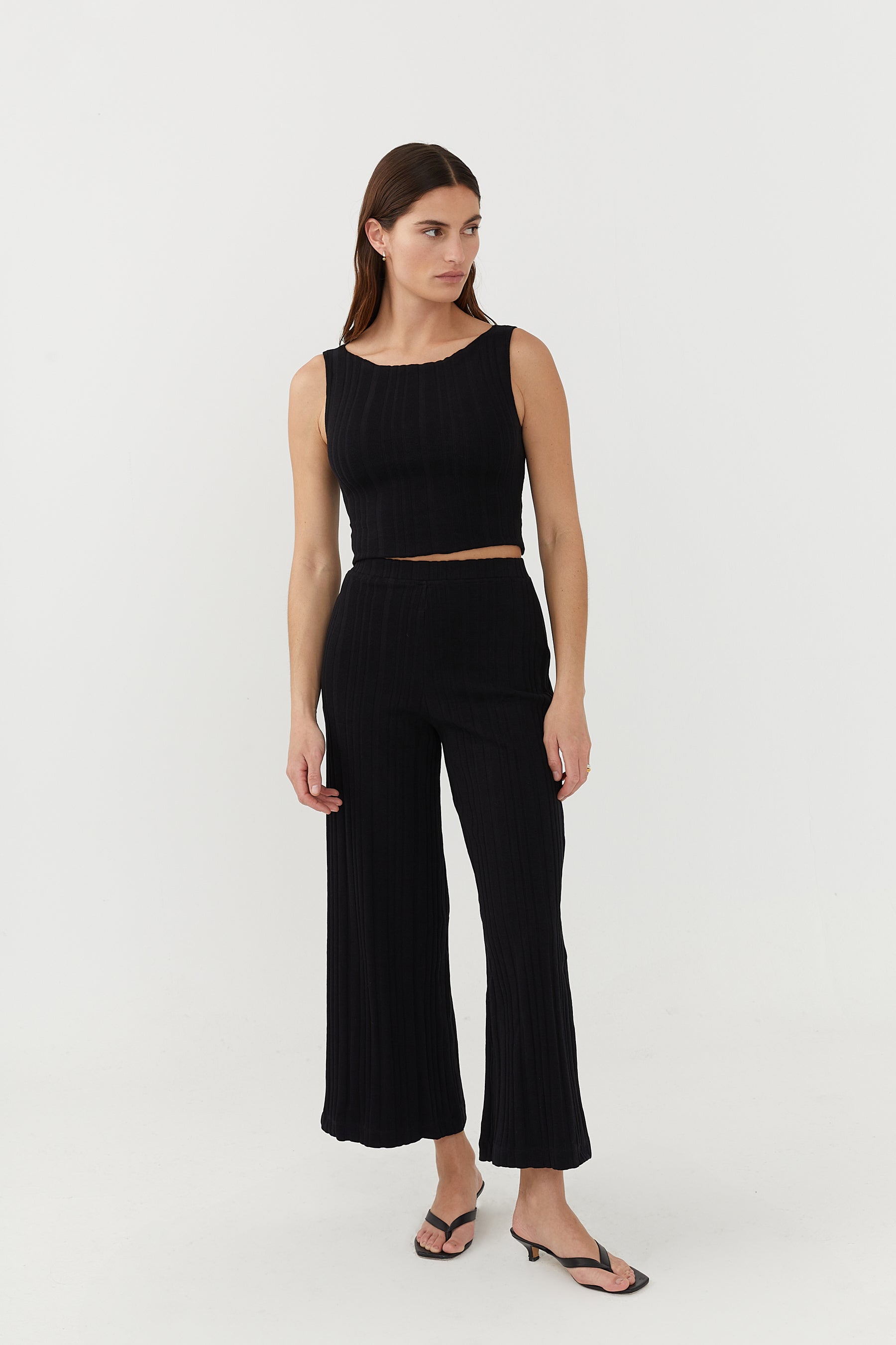 Wide Rib Culotte Black