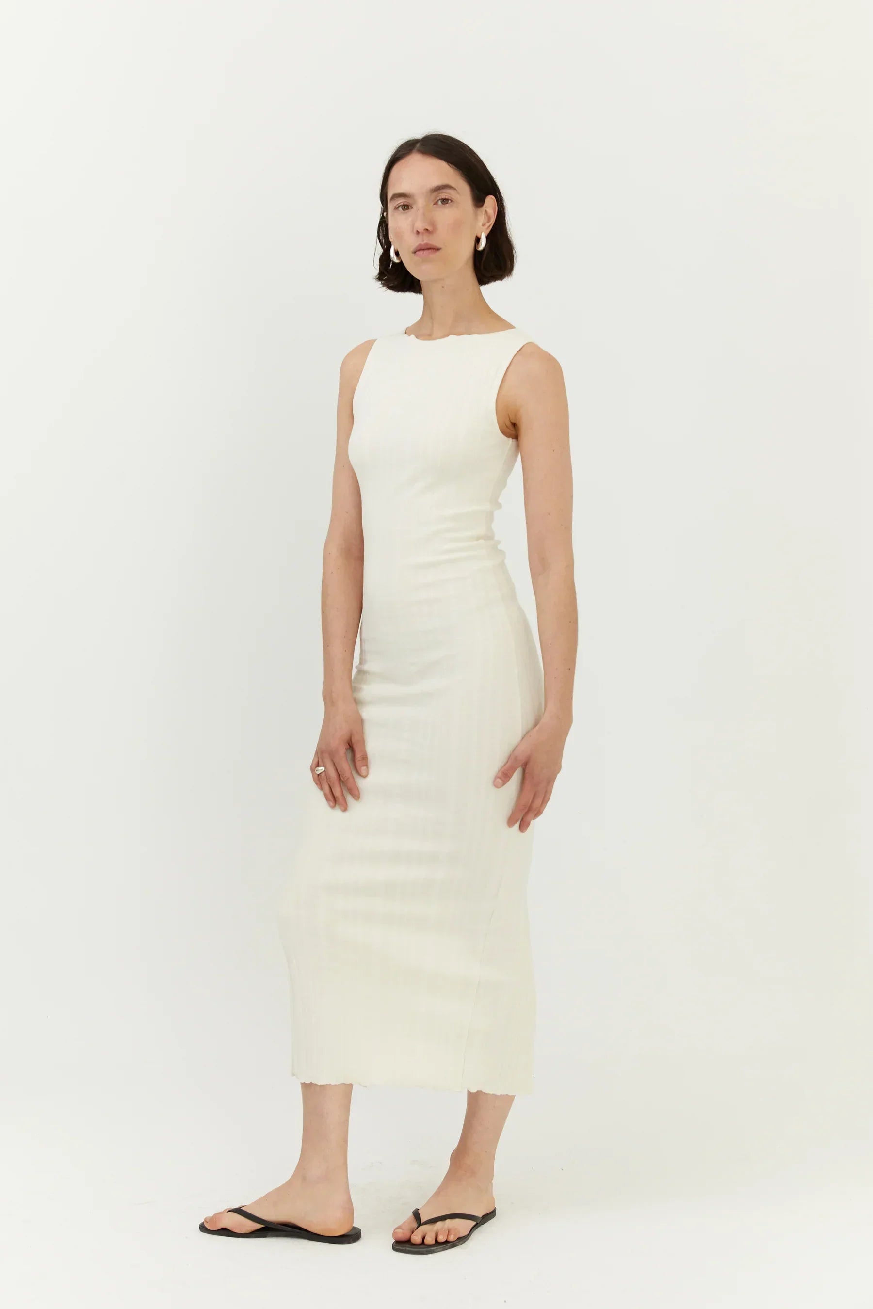 Wide Rib Dress Ecru | Sustainable Women's Dresses The Slow Label Wide Rib Dress Ecru | Sustainable Women's Dresses The Slow Label