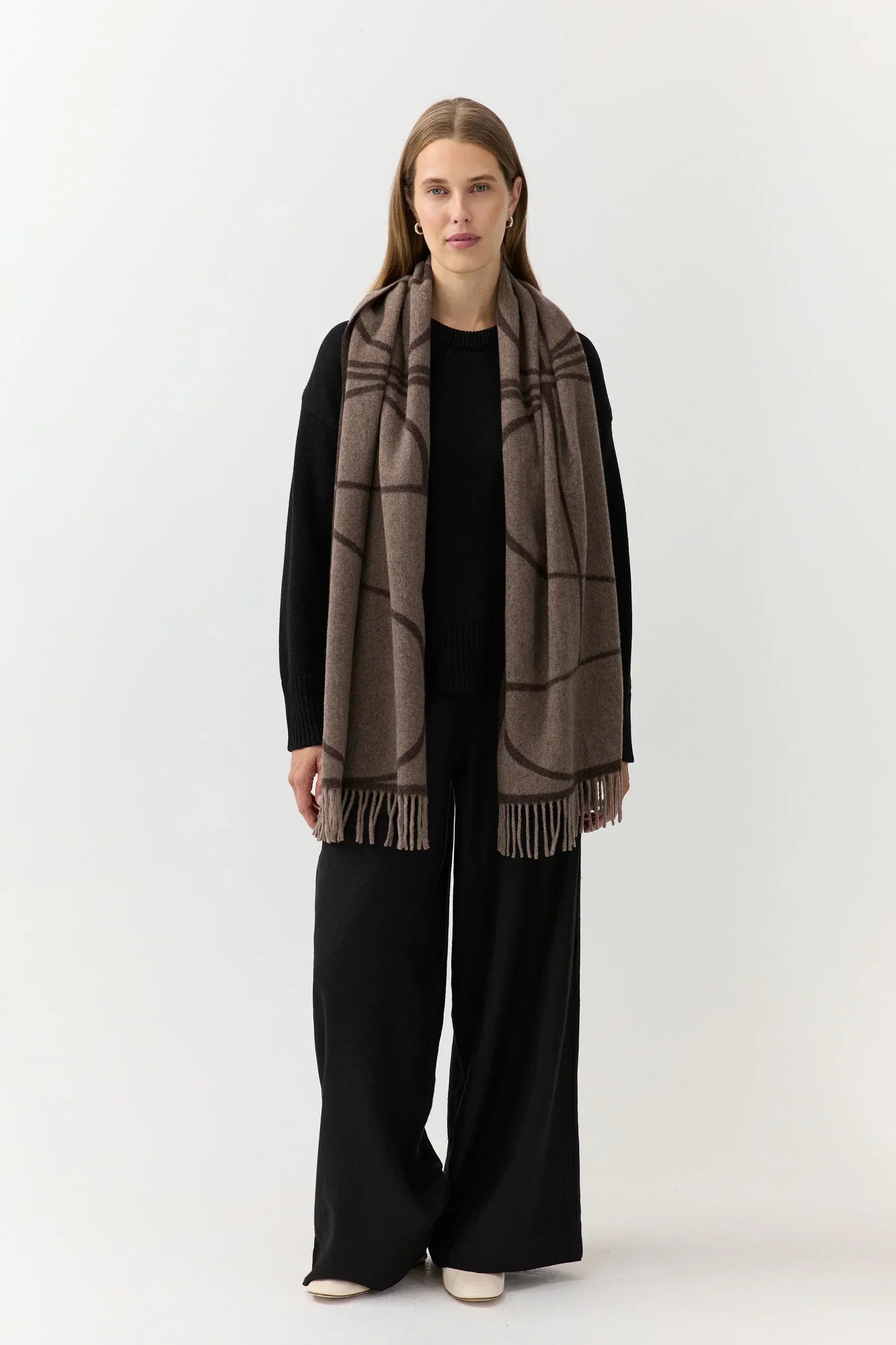 como scarf tobacco monogram Wool/Cashmere La Garonne and deep greens Woven Scarf Monogram Jacquard Brown