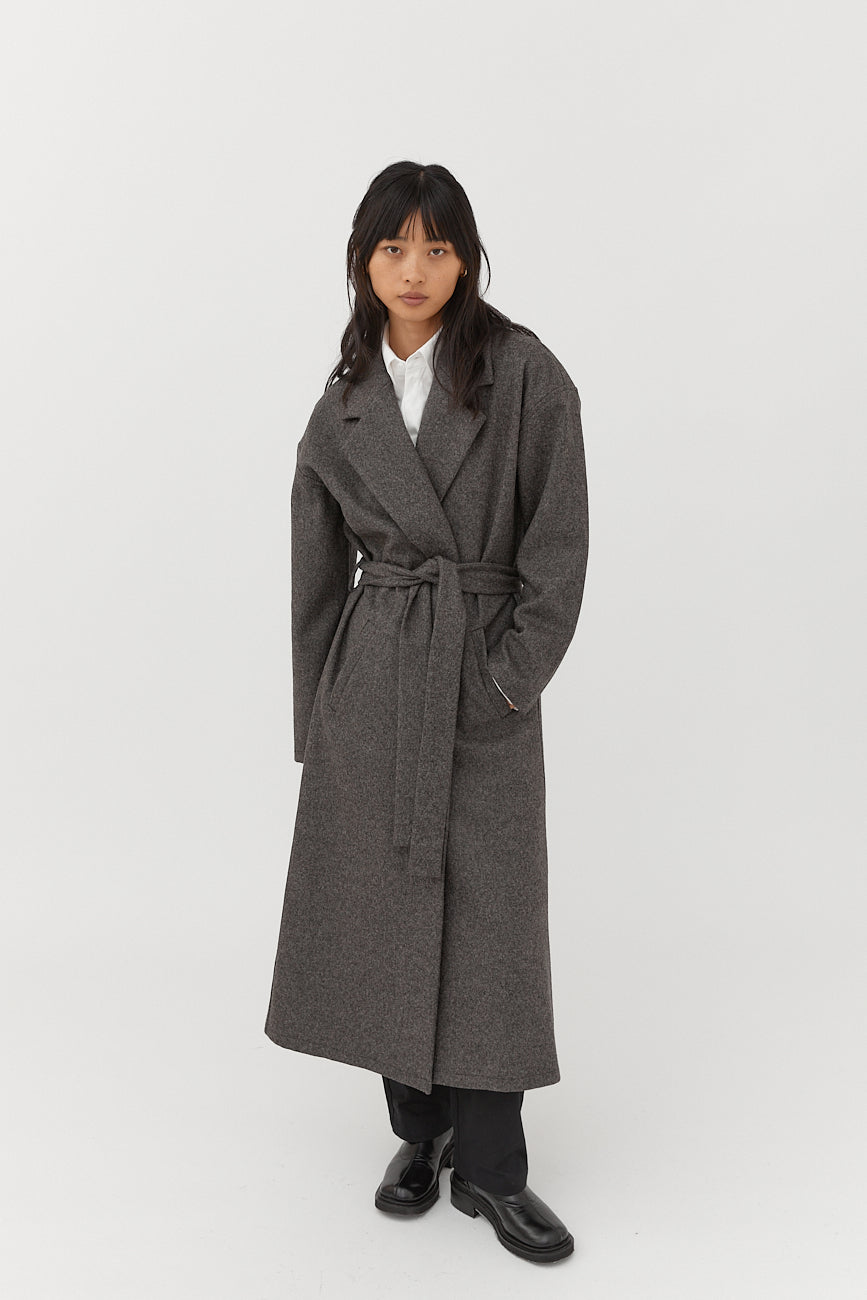 Belted Wool Overcoat Dark Grey – The Slow Label