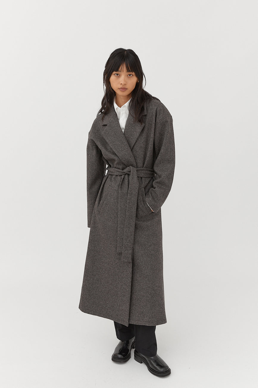 Belted Wool Overcoat Dark Grey