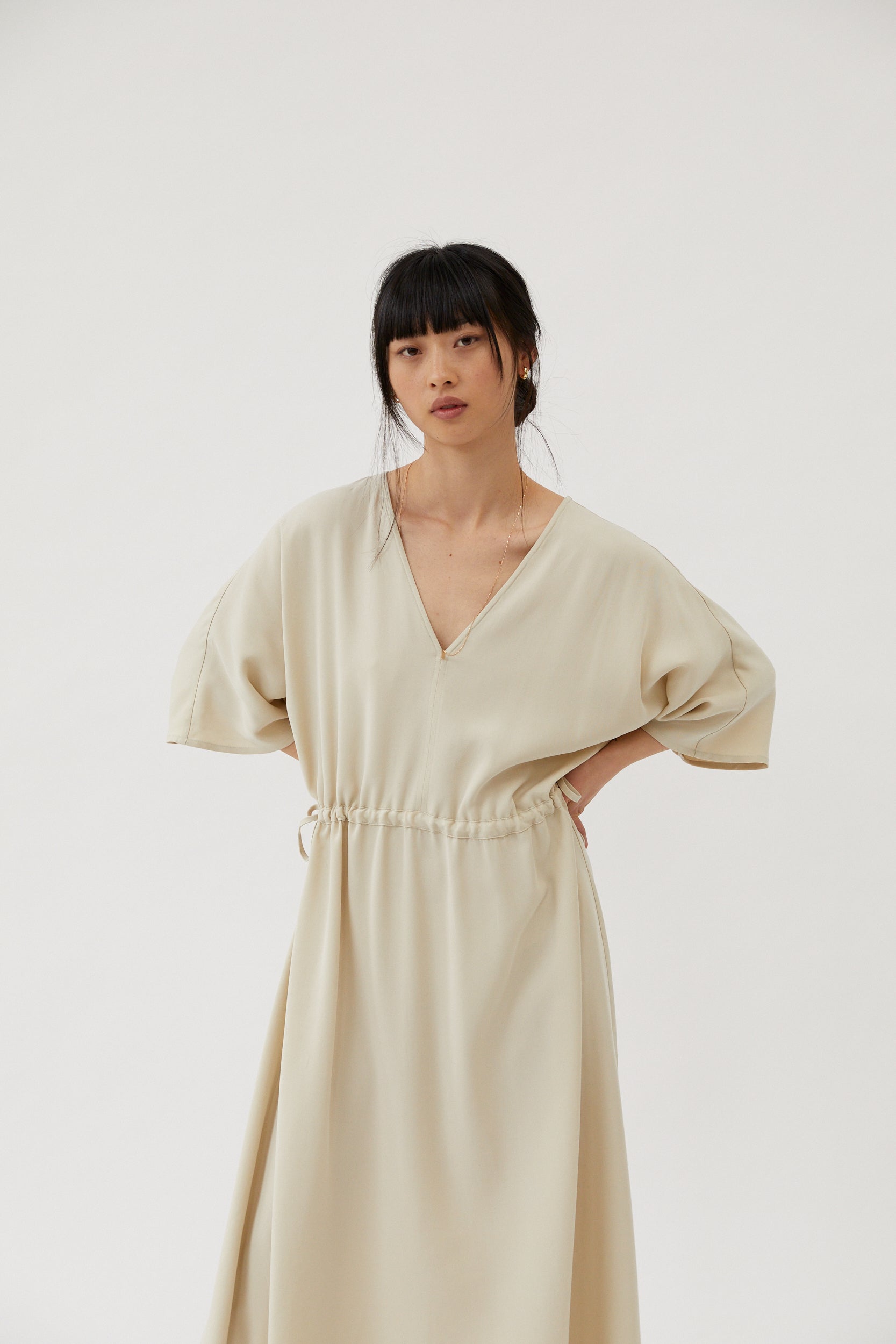 V Neck Dress Oat The Slow Label